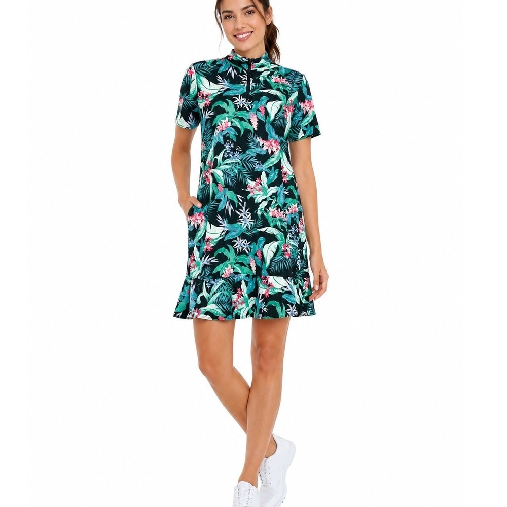 Tommy Bahama | Golf Dress & Shorts Tropical Floral Quarter Zip Black | Size L - Picture 2 of 9
